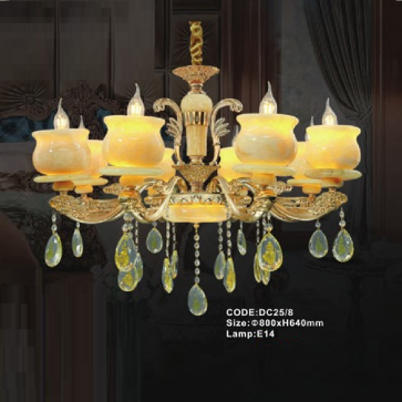 CODE: DC25/8: Đèn chùm 8 tay chao thủy tinh - KT: Ø800mm x H640mm - Bóng đèn E14 x 8 bóng