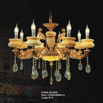 CODE: DC29/8: Đèn chùm 8 tay chao đá - KT: Ø820mm x H620mm - Bóng đèn E14 x 8 bóng
