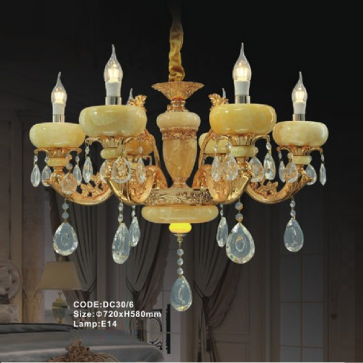 CODE: DC30/6: Đèn chùm 6 tay chao đá - KT: Ø720mm x H580mm - Bóng đèn nến E14 x 6 bóng