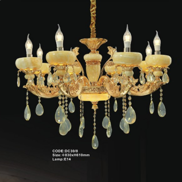 CODE: DC30/8: Đèn chùm 8 tay chao đá - KT: Ø83mm x H610mm - Bóng đèn nến E14 x 8 bóng