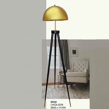 35 - DD32: Đèn cây đứng bànchóa sơn vàng - KT: Ø500mm x H1500mm - Đèn E27 x 2 bóng