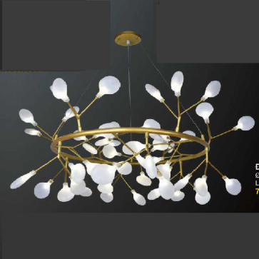 AU - ĐT - 054B: Đèn thả vòng, thân xi vàng, chao lá trắng - KT: Ø1000mm x H400mm - Đèn LED G4 x 54 bóng