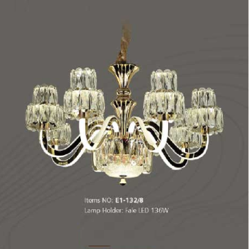 E1 - 132/8: Đèn chùm LED 8 tay  - KT: Ø770mm x H420mm  - Đèn LED 136W