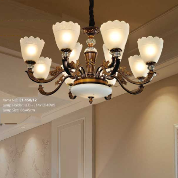 E1-158/12: Đèn chùm 12 tay - KT: Ø860mm x H450mm - Bóng đèn chân E14 x 12 bóng + Đèn LED