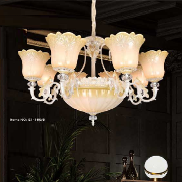 E1-160/8: Đèn chùm 8 tay - KT: Ø900mm x H520mm - Bóng đèn chân E27 x 11 bóng