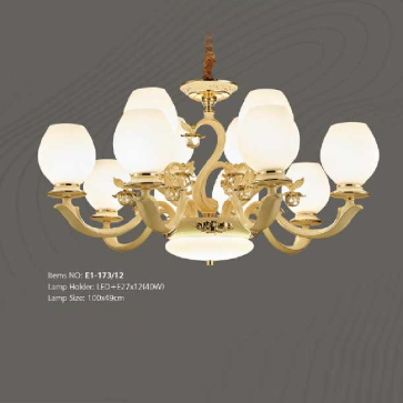 E1-173/12: Đèn chùm 12 tay -  KT: .Ø1000mm x H490mm - Bóng đèn chân E27 x 12 bóng + Đèn LED