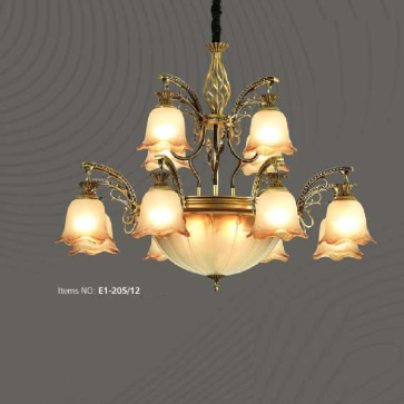 E1 - 205/12: Đèn chùm 12 tay -  KT: Ø1000mm x H800mm - Bóng đèn chân E27 x 15 bóng