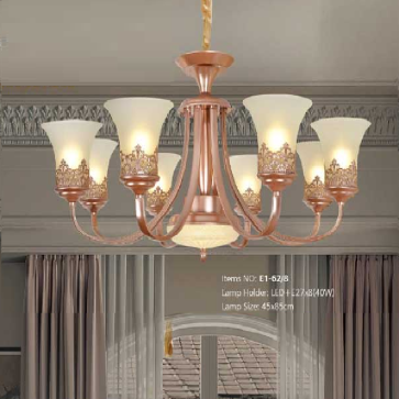 E1 - 62/8: Đèn chùm 8 tay -  KT: Ø850mm x H450mm - Đèn chân E27 x 8 bóng + Đèn LED