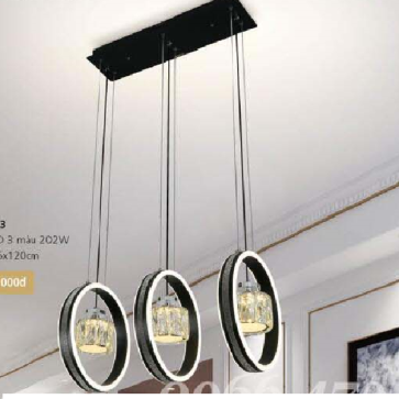 E3 - 263: Đèn thả ngang LED - KT: L530mm x W250mm  x H1200mm - Đèn LED 202W đổi 3 màu