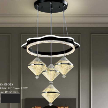 E3 - 323: Đèn thả LED - KT: Ø 500mm x H1000mm - Đèn LED 174W đổi 3 màu