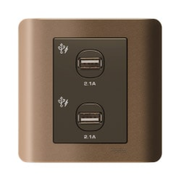 E8432USB-SZ-G19: Bộ ổ sạc USB đôi 2.1A, màu đồng