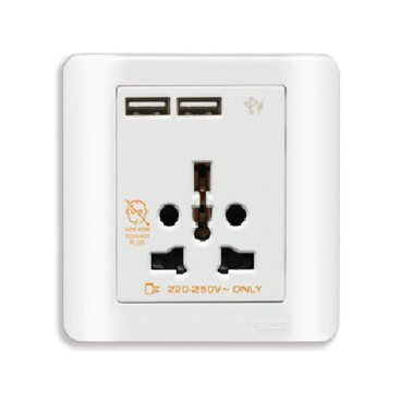 E8442616USB_WE_G19: Bộ ổ cắm đa năng và ổ sạc USB đôi, màu trắng