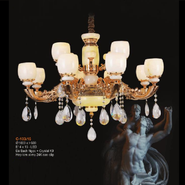E - C - 133/15: Đèn chùm 15 tay - KT: Ø1000mm x H600mm - Bóng đèn chân E14 x 15 bóng + Đèn LED