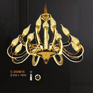 E - C - 2098/18: Đèn chùm LED 18 tay - KT: Ø900mm x H 600mm - Đèn LED đổi 3 màu - Remote