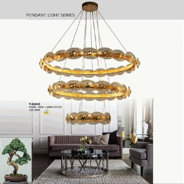 EU  - T - 6243/3: Đèn thả vòng 3 vòng LED - KT: Ø(1040+880+480)mm x H1000mm - Đèn LED 200W đổi 3 màu