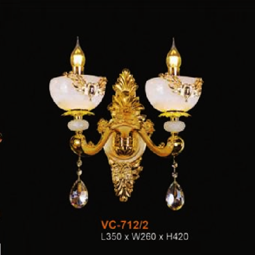EU - VC - 712/2: Đèn tường nến đôi,  chao đá - KT: L350mm x W280mm x H420mm - Đèn chân E14 x 2 bóng