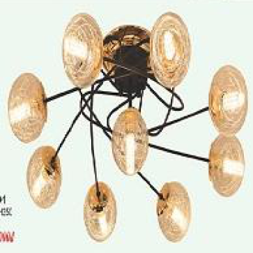 EU - C - 92/8+1: Đèn chùm bi chao màu trà 9 bóng, KT: Ø860mm*H250mm