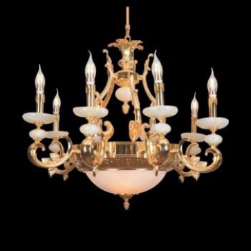 E - CD 107/8 : Chùm đồng 8 tay, chao đá - KT:  Ø830mm x H600mm - Bóng đèn chân E14 x 8 bóng + E27 x 3 bóng