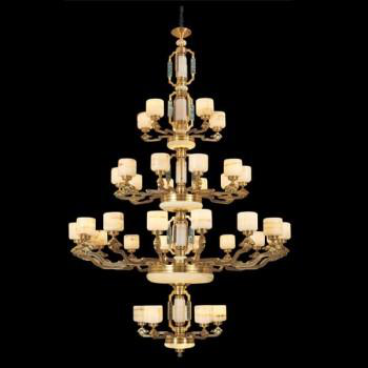 E - CD 185/5+16+10+5: Chùm đồng 36 tay, chao đá  - KT: Ø1600mm  x H2380mm - Bóng đèn LED + chân E14 x 36 bóng