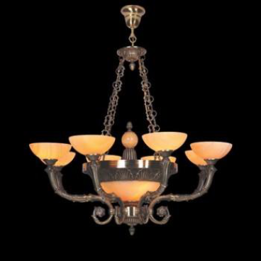 E - CD 188/8: Chùm đồng 8 tay, chao đá - KT: Ø1000mm  x H850mm - Bóng đèn chân E27 x 11 bóng