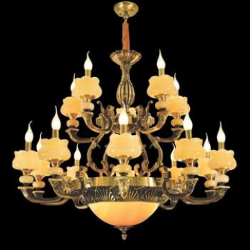 EU - CD 774/15: Chùm đồng 15 tay, chao đá có đèn LED - KT: Ø920mm x H800mm - Đèn chân E14 x 15 bóng + E27 x 3 bóng