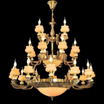 E - CD 775/12+8+4: Chùm đồng 24 tay, chao đá - KT: Ø1150mm x H1100mm - Đèn chân E14 x 24 bóng + E27 x 3 bóng