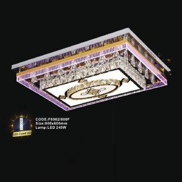 CODE: F8002/800F: Đèn áp trần chữ nhật LED - KT: L800mm x W600mm - Đèn LED 245W ánh sáng đổi màu