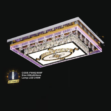 CODE: F8002/800F: Đèn áp trần chữ nhật LED - KT: L800mm x W600mm - Đèn LED 245W ánh sáng đổi màu