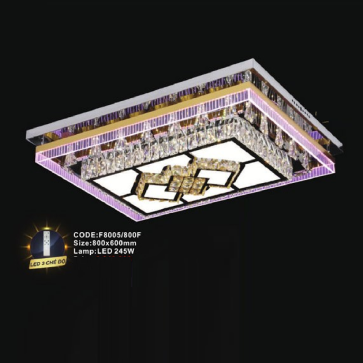 CODE: F8005/800F: Đèn áp trần chữ nhật LED - KT: L800mm x W600mm - Đèn LED 245W ánh sáng đổi màu