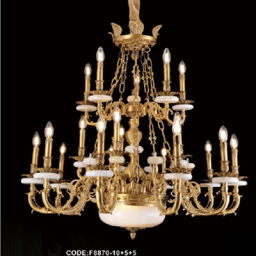 CODE: F8870/10+5+5:  Đèn chùm đồng 20 tay - KT: Ø1050mm x H1000mm - Đèn chân E14 x 20 bóng