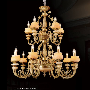 CODE: F8871/10+5: Đèn chùm đồng 15 tay - KT: Ø1200mm  x H1000mm - Bóng đèn chân E14 x 15 bóng