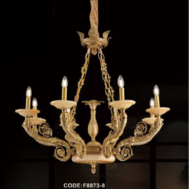 CODE: F8873/8:  Đèn chùm đồng 8 tay - KT: Ø1000mm  x H800mm - Bóng đèn chân E14 x 8 bóng