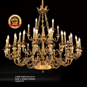 CODE: F8879/24+12+6: Đèn chùm đồng 42 tay - KT: Ø1450mm x H1200mm - Đèn chân E14 x 42 bóng