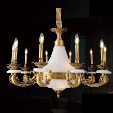 CODE: F8880-10:  Đèn chùm đồng 10 tay - KT: Ø1000mm x H600mm - Bóng đèn chân E14 x10 bóng + Đèn chân E27