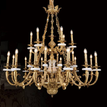 CODE: F8882 /12+6+6:  Đèn chùm đồng đá trắng 24 tay - KT: Ø1200mm x H1200mm - Đèn chân E14 x 28 bóng