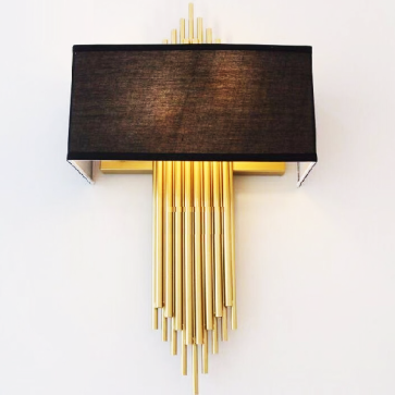 LH - GT -  849A - 18/Đen:  Đèn gắn tường thân xi màu vàng, chao vải - KT: Ø300mm x H500mm - Bóng đèn  E14 x 2 bóng