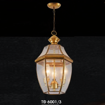HF - TĐ 6001/3: Đèn thả đồng - KT: Ø250mm x H380mm + 450mm - Đèn chân E14 x 3 bóng