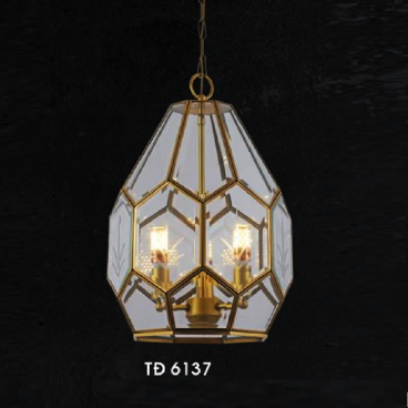 HF - TĐ 6137: Đèn thả đồng - KT: Ø320mm x H420mm +450mm - Đèn chân E14 x 3 bóng