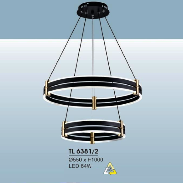 HF - TL 6381/2: Đèn thả 2 vòng LED - KT:550mm x H1000mm - Đèn LED 64W đổi 3 màu