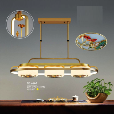 HF - TĐ  6407: Đèn thả đồng  - KT: L900mm x W370mm + H740mm - Đèn LED 85W ánh sáng vàng