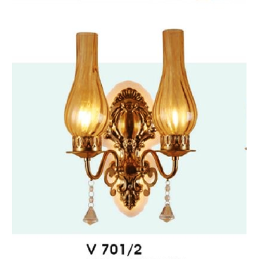 HF - V 701/2: Đèn gắn tường 2 bóng, chao đèn dầu  - KT: L280mm x W160mm x H420mm - Đèn E27 x 2 bóng