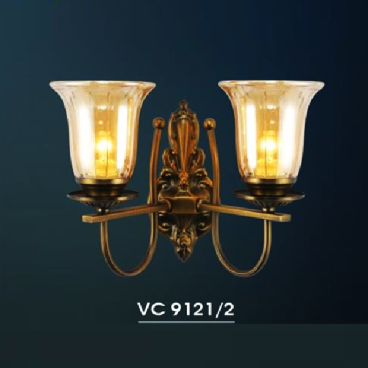 HF - VC 9121/2:  Đèn gắn tường 2 bóng, chao thủy tinh - KT: L330mm X W 200mm x H280mm - Đèn chân E27 x 2 bóng