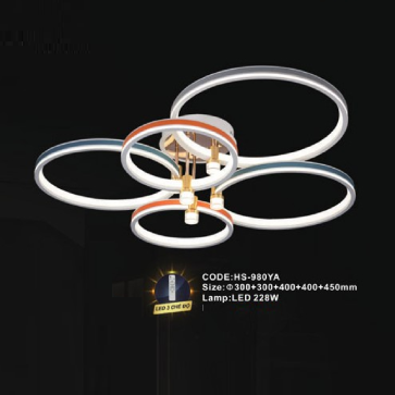 CODE: HS - 980YA: Đèn áp trần LED Mica - KT: Ø(300+300+400+400+450)mm - Đèn LED 228W ánh sáng đổi 3 màu