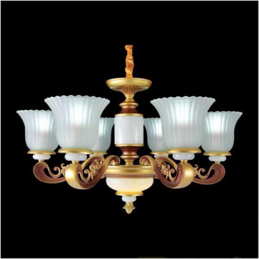 HF - CN - 369/6: Đèn chùm 6 tay - KT: Ø660mm x H430mm + 400mm - Bóng đèn E27x 6 bóng + Đèn LED