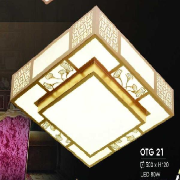 HF - OTG 21: Đèn áp trần gỗ - KT: 500mm x 500mm x H120mm - Đèn LED 80W đổi 3 màu