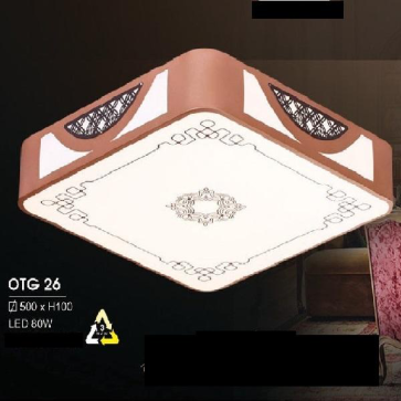 HF - OTG 26: đèn áp trần gỗ - KT: 500mm x 500mm x H100mm - Đèn LED 80W đổi 3 màu