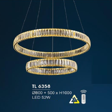 HF - TL 6358: Đèn thả 2 vòng LED - KT: Ø(800+500)mm x H1000mm - Đèn LED đổi 3 màu - Remote