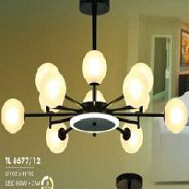 HF - TL 8677/12: Đèn chùm bi LED 12 bóng, 60W + 3W đổi 3 màu , KT: Ø760mm*H700mm