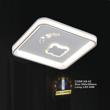 CODE: HS-02: Đèn áp trần LED - KT: L500mm x W500mm - Đèn LED 50W ánh sáng đổi 3 màu