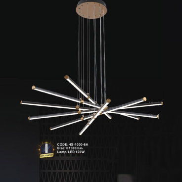 CODE: HS - 1000 - 6A: Đèn thả  6 thanh LED - KT: Ø1000mm - Đèn LED 120W ánh sáng đổi 3 màu